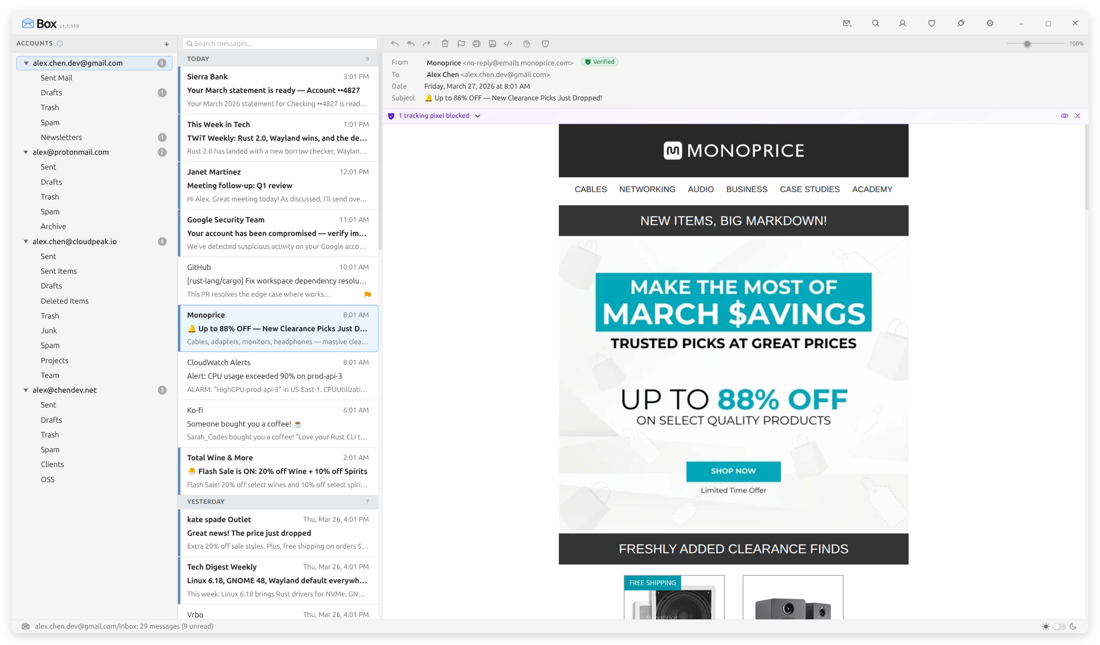 Melia email client — light mode